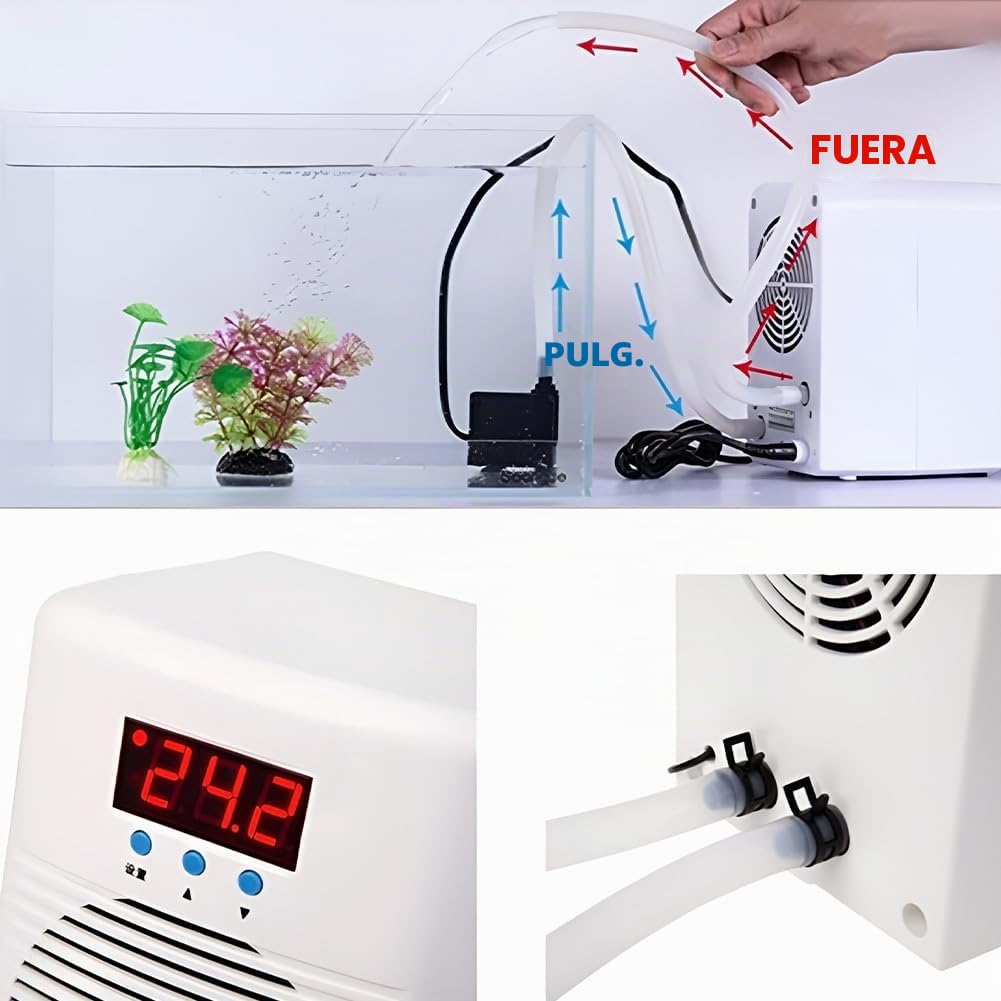 Enfriador de acuario con pantalla de temperatura en tiempo real, incluye bomba de agua y tubería, ideal para tanques hidropónicos, corales y medusas