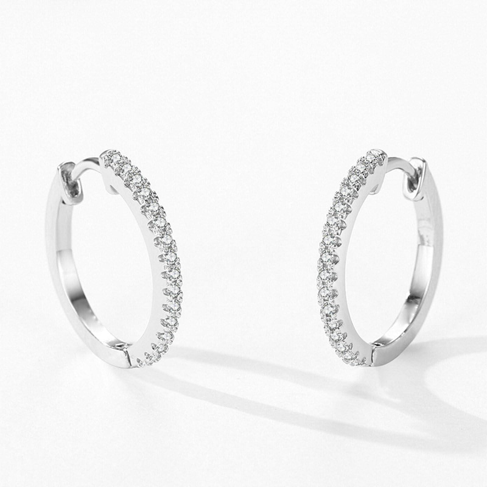 Orecchini Donna a Cerchio 14K 585 Oro Bianco, Orecchino Cerchio Donna Ipoallergenico Mezza A Fila Classici Semplici con Moissanite Rotondi Orecchini Huggie Sposa Matrimonio Leggeri