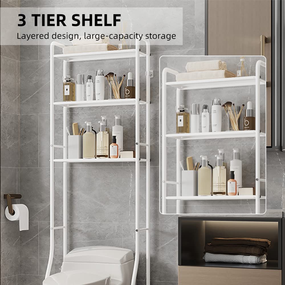 WC-Aufbewahrung, 3-stöckig, über WC, Badezimmer-Organizer, platzsparendes Regal für Badezimmer, WC, Weiß