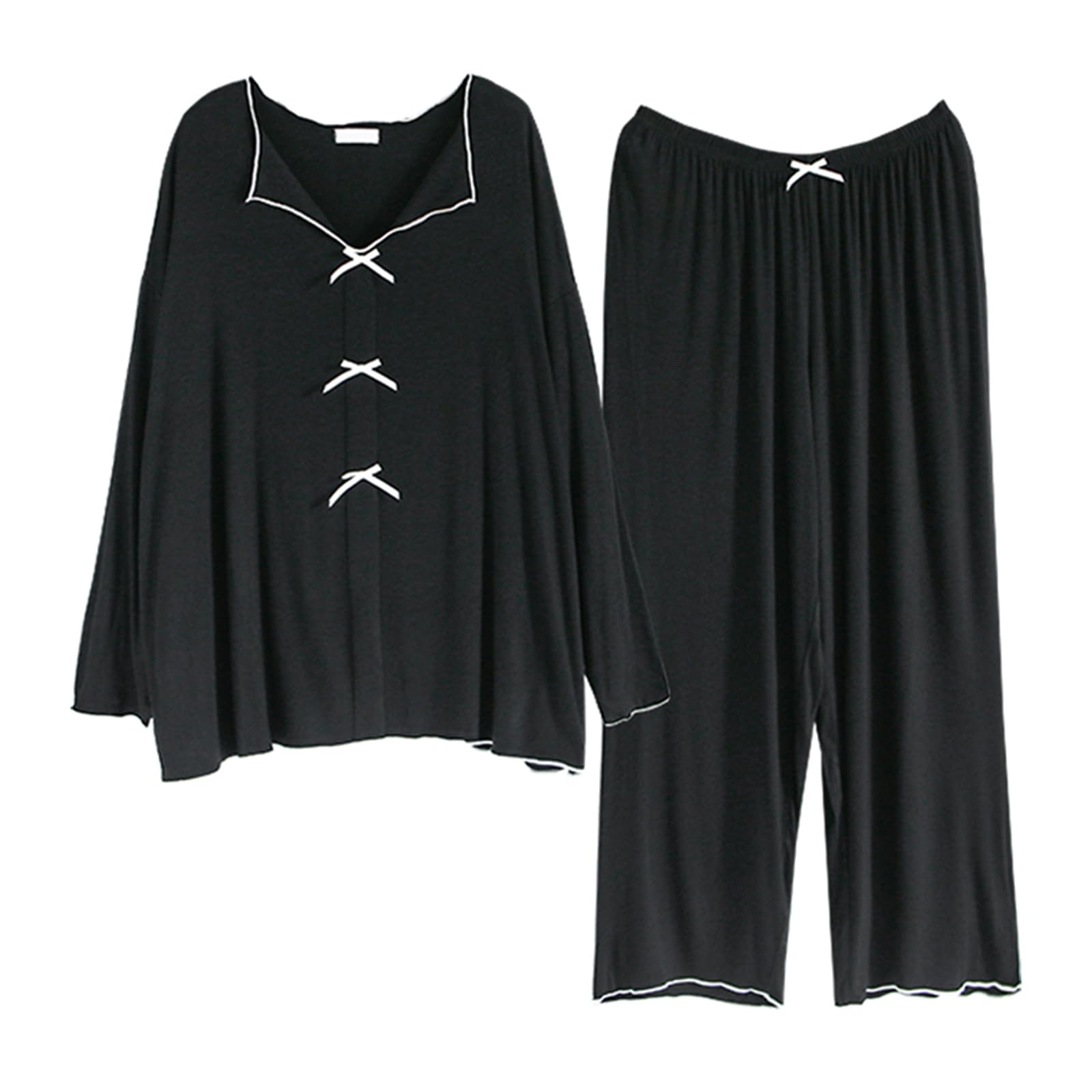2-Piece Womens Pajama Sets Long Sleeve Soft Cozy Lounge Sets for Women Casual Pj Sets Black XXL