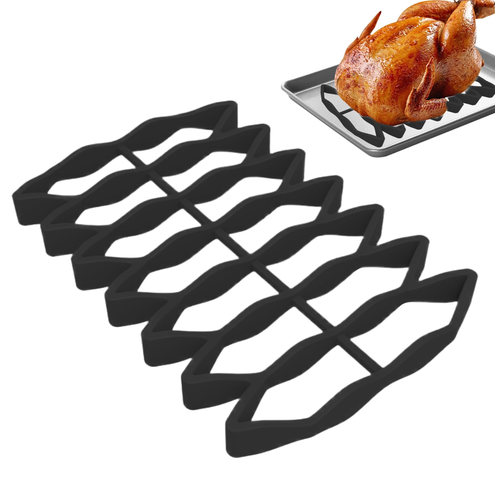 Silicone Roasting Rack - Drains Oil Tool Household Easy-Clean Bakings, Roasting Pan Roaster | Oven Rack for Kitchen Oven Meat Chicken Turkey Pizza Cake Vegetables Fishes and Daily Uses.