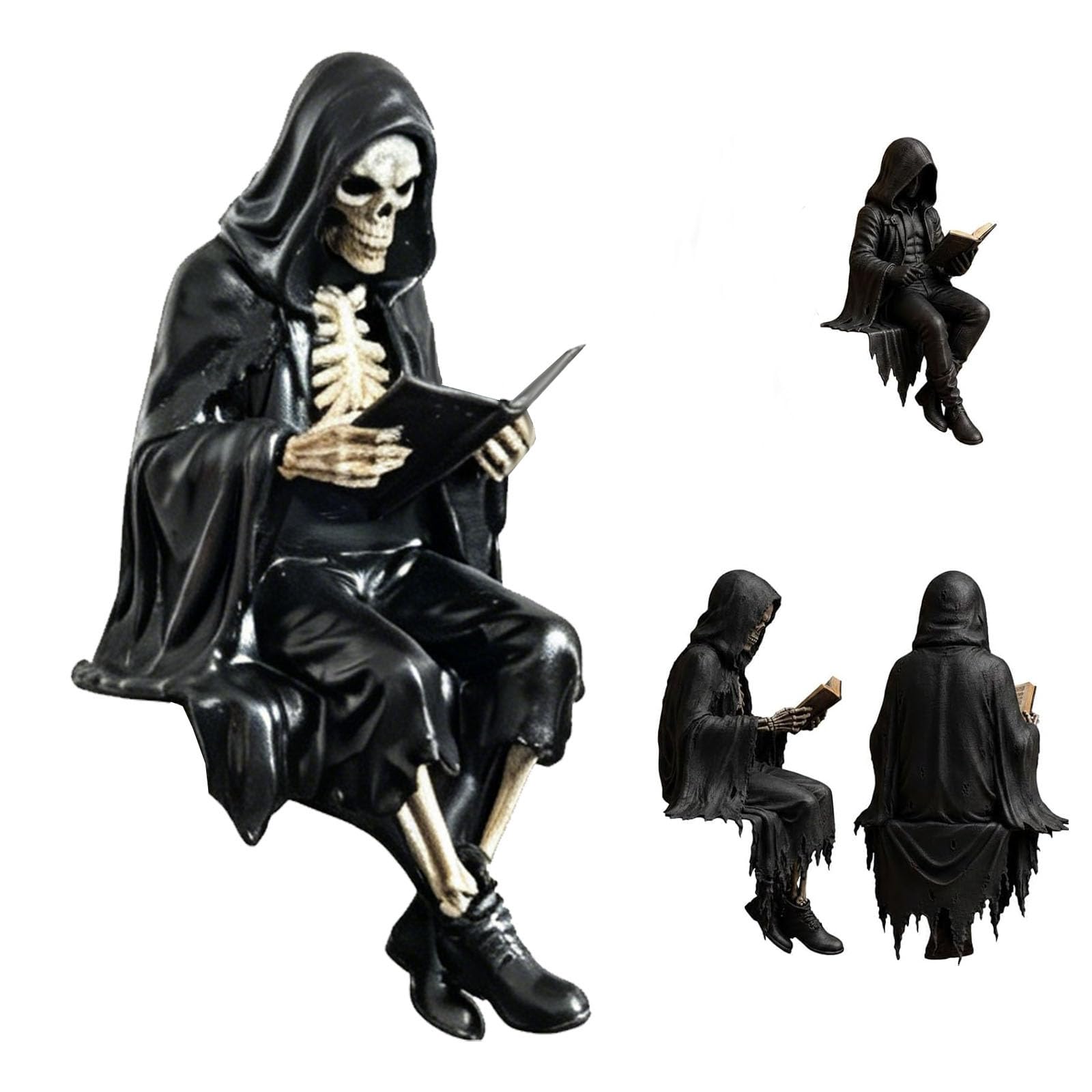 OEHUG Gothic Dark Fantasy Figure,Gothic Skeleton Hooded Reader Statue (C)