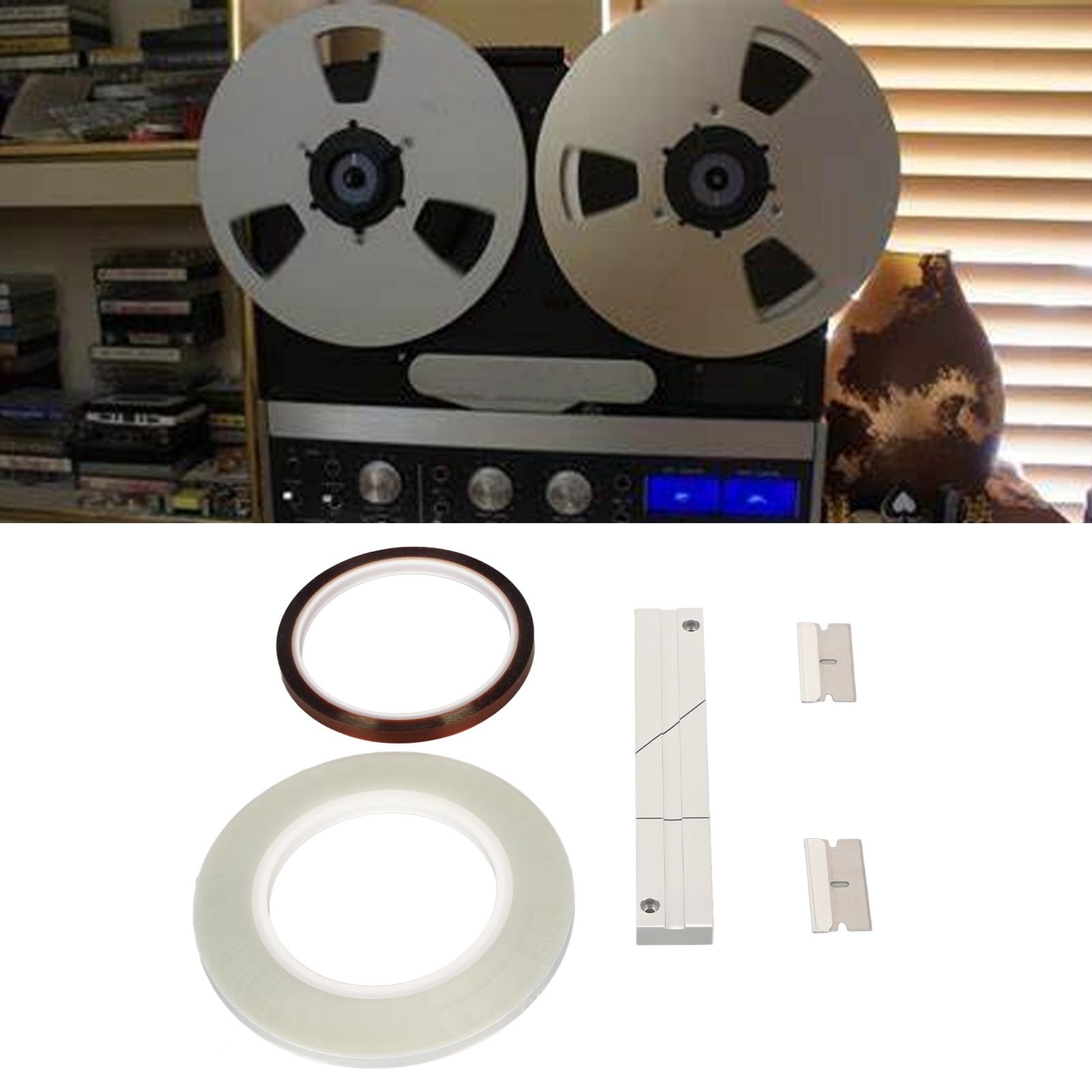 Ensemble d'épissure de Bande de 1/4 de 10 Pouces, Kit de Bloc d'épissure de Bande de Bande d'épissure, Bande Leader de Finition Anodisée Universelle pour Magnétophone à Bobine