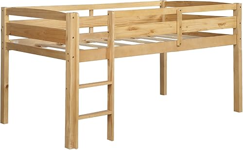 Miniatura 6 de CITYLIGHT Cama alta baja para niños, cama alta junior con escalera, cama alta de madera individual para niñas y niños, no necesita somier, nogal