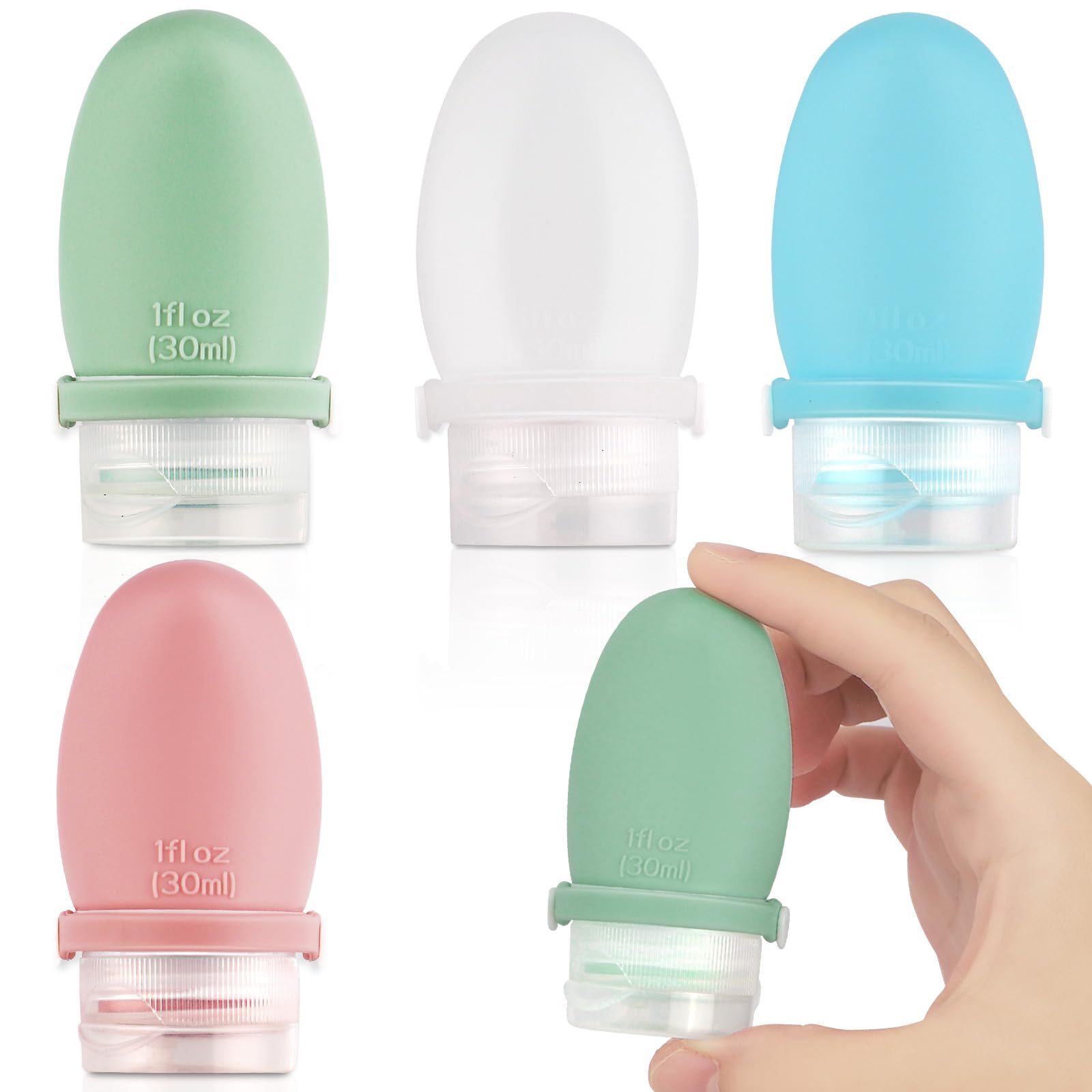 1oz Travel Bottles for Toiletries–4-Pack TSA Approved Silicone Leakproof with Secure Silicone Strap, Reusable Portable Travel Size Containers for Shampoo, Lotion, Gym, Airplane (Multi-Color)