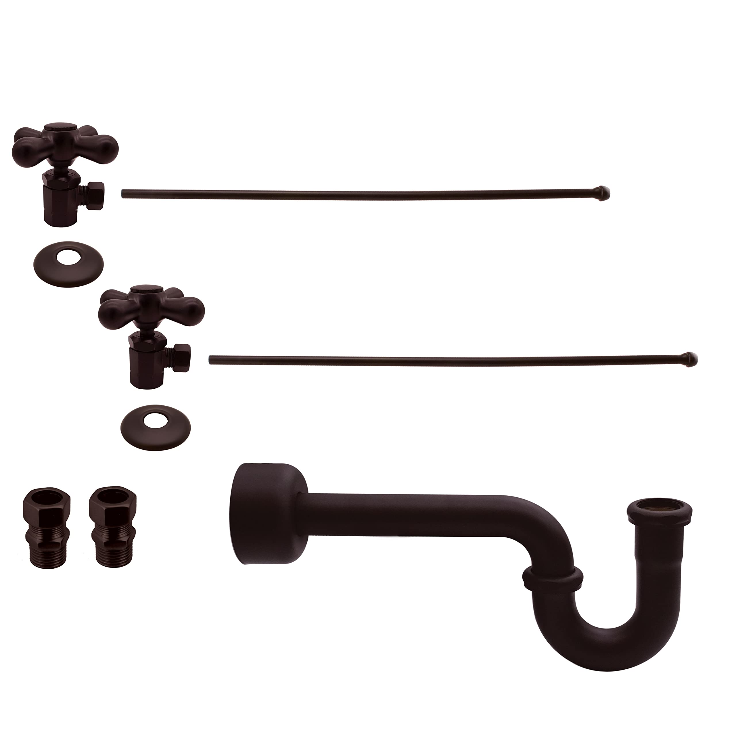 Westbrass A1838L-12 Freestanding Pedestal Sink Faucet Supply Line Risers with P-Trap, Flanges and Cross Handles, Oil Rubbed Bronze