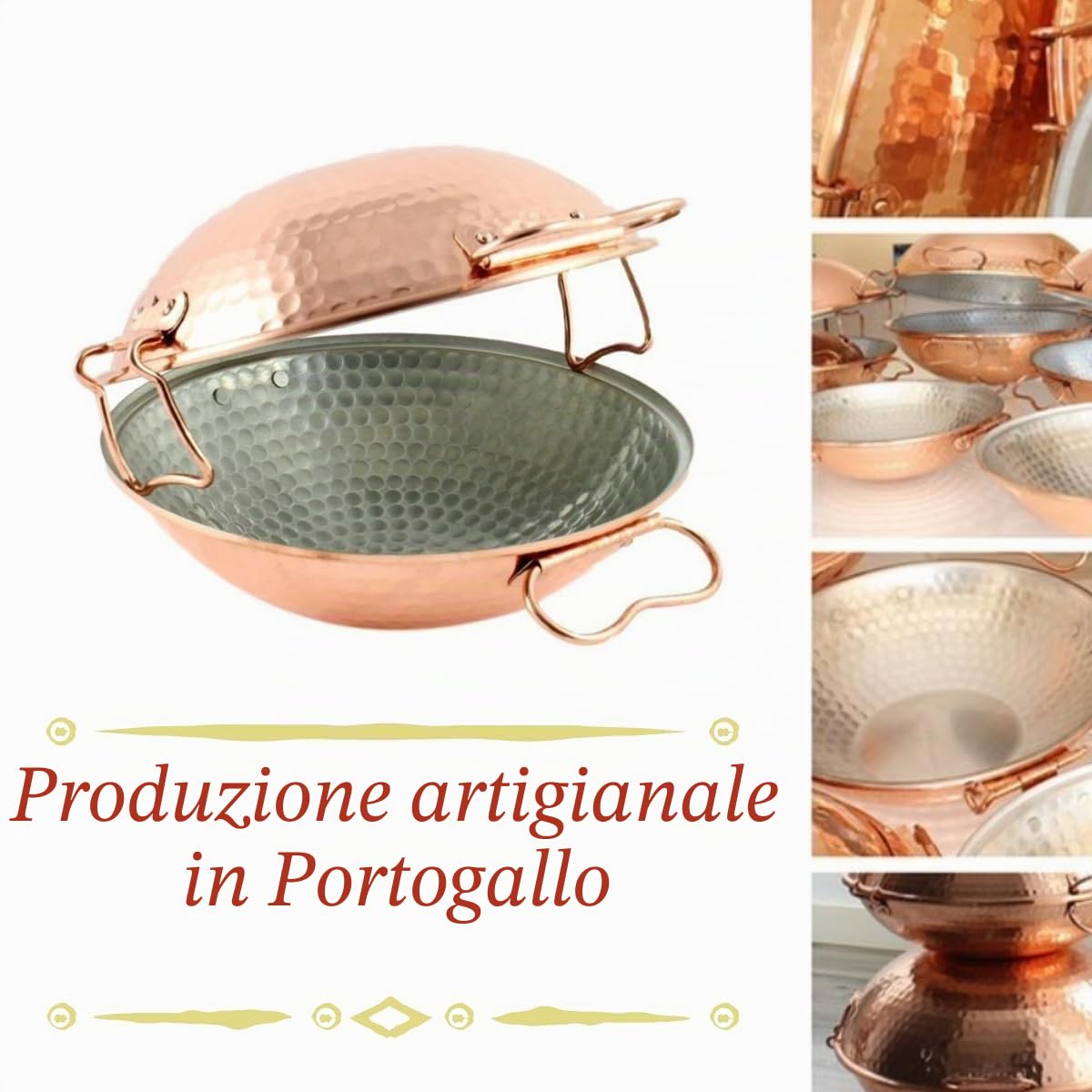 Mali's C20020 - Cataplana, Padella in rame martellato interno stagnato – Forno, tutti i fuochi tranne induzione, Ø 33 cm