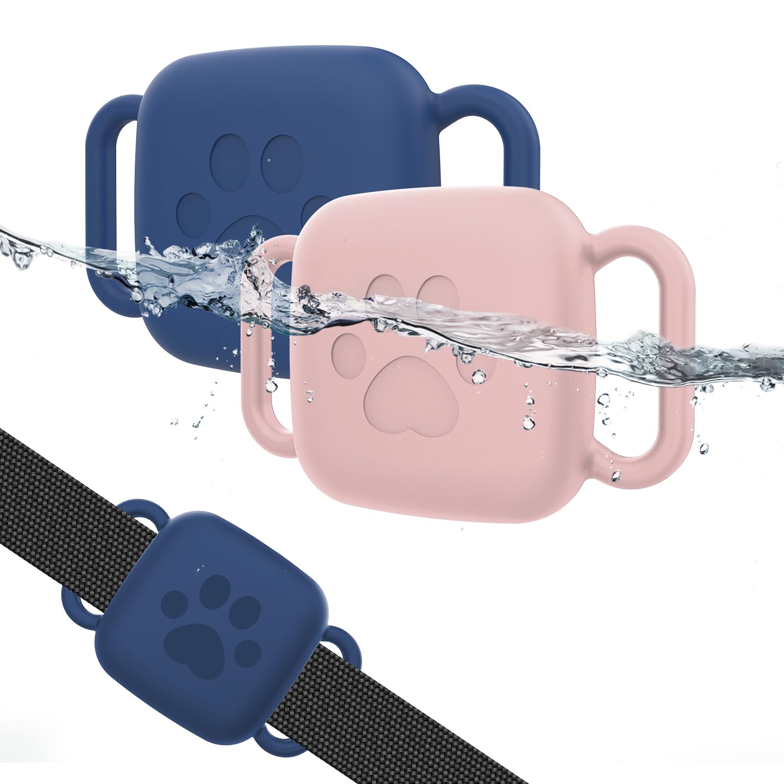 Waterproof Dog Collar Holder Case for Tile Mate 2024/Mate 2022 GPS Tracker(2 Pack),Anti-Lost Silicone Pet Collar Cover for Tile Tracker Finder,Cat Pet Necklace Accessories-Blue&Pink