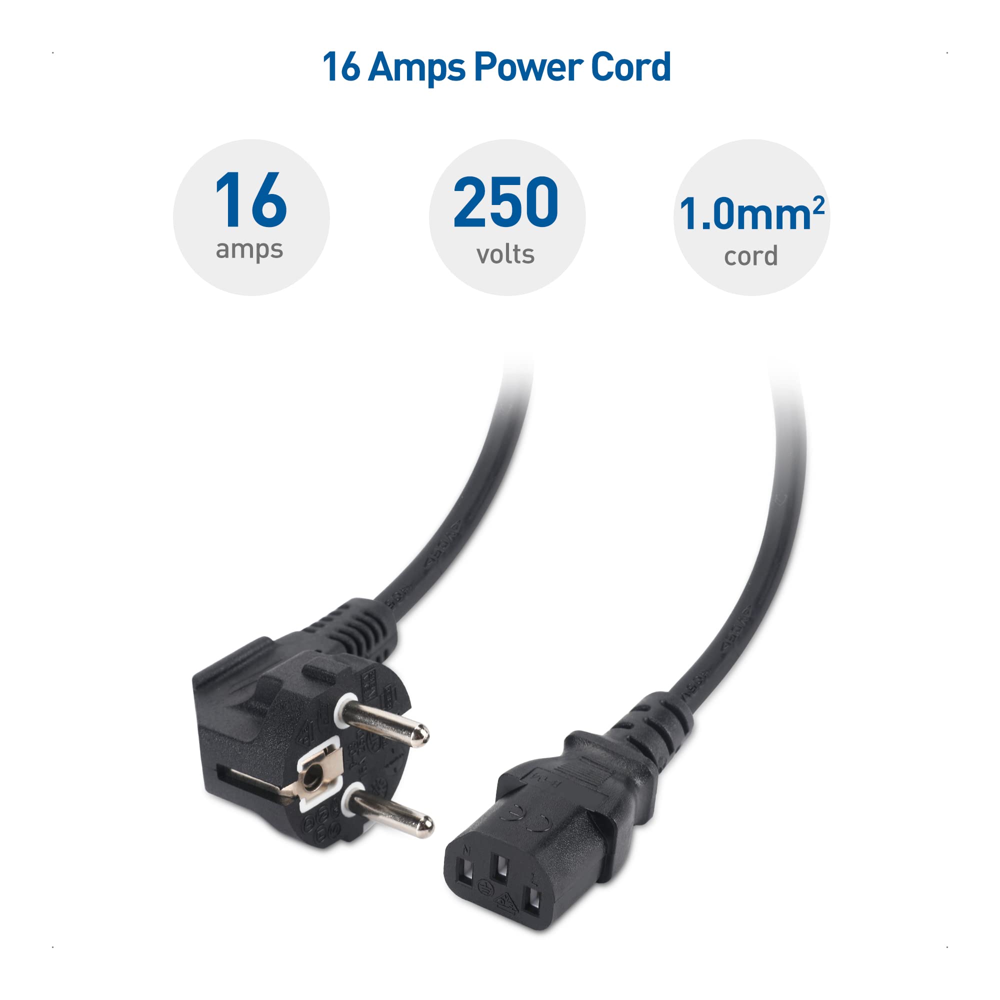 Cable Matters 2-pack 3-polig netsnoer 2m, C13 voedingskabel (IEC C13 voedingskabel), tv-voedingskabel, computervoedingskabel (CEE 7/7 naar IEC C13