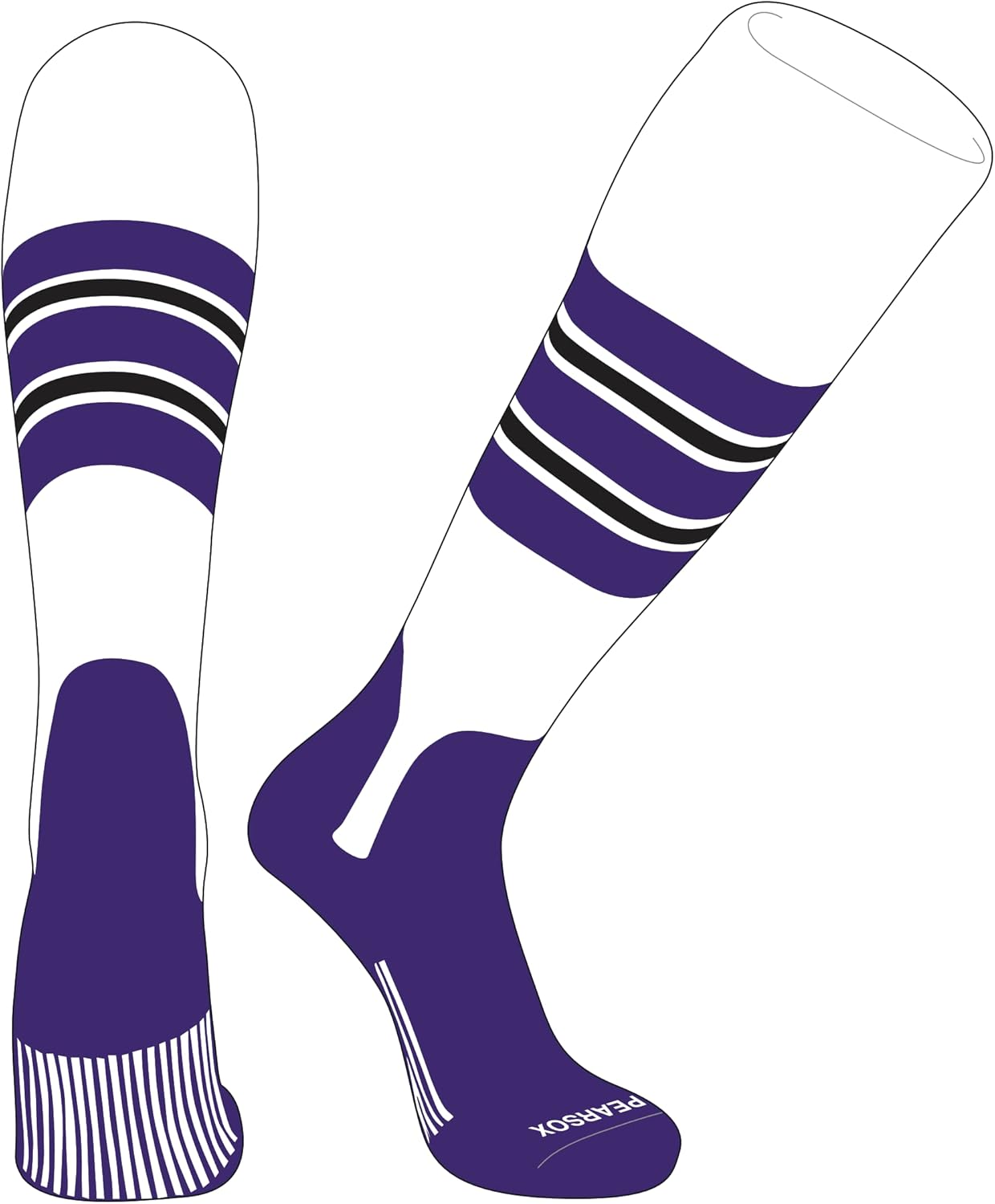 PEAR SOX OTC Baseball Softball Stirrup Socks (E, 5in) White, Purple, Black, Purple