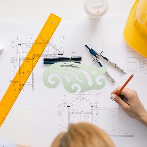 Miniatura 3 de VICASKY 6 plantillas de dibujos geométricos, plantillas de plástico con forma de reglas, plantilla de círculo de plástico, herramienta de dibujo