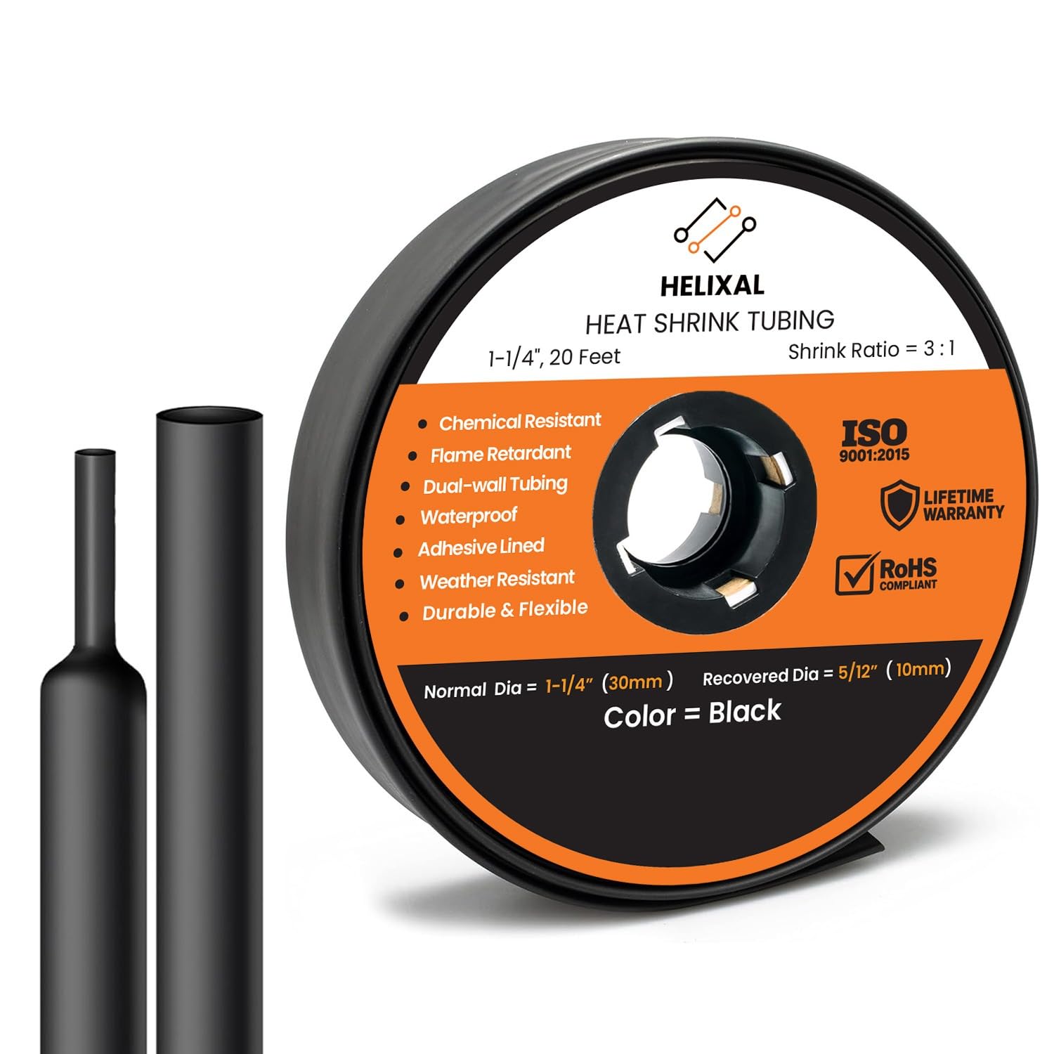 1-1/4" 31mm HELIXAL 3:1 Heat Shrink Tubing Adhesive Dual Wall 20ft Roll