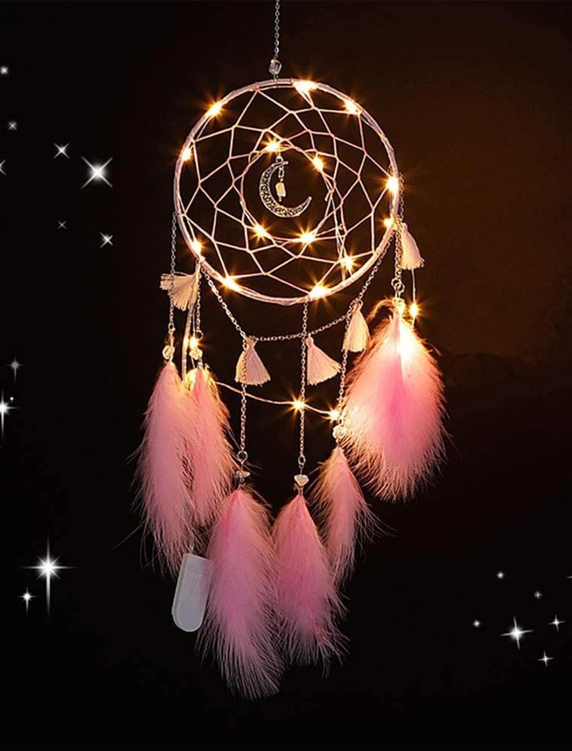 Pink Dream Catcher for Nursery Decor, Handmade Feather Dream Catchers with Lights Nursery Wall Decor Handcrafted Dream Catcher Decorative Dream Catchers Home Ornaments Craft Gift for Bedroom