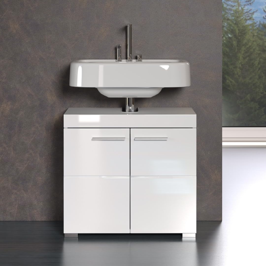 trendteam smart living - Amanda - Waschbeckenunterschrank - Weiß/Weiß Hochglanz - 1 Einlegeboden - (BxHxT) 60 x 56 x 34 cm - Kratzfest