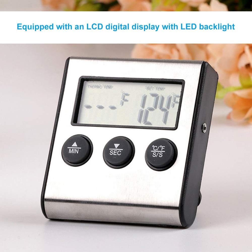 review Cornesty Meat Thermometer Digital Barbecue Food Cooking Thermometer Probe Steak BBQ Temperature Gauge Kitchen Cooking Tools Timer Temperature Manually Set