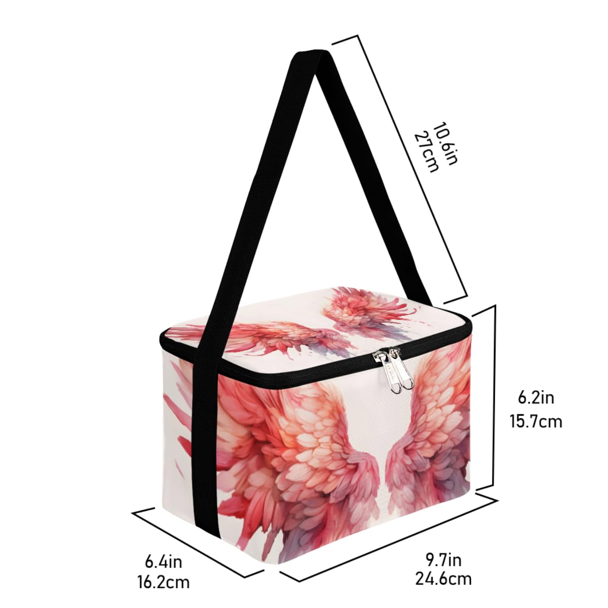 GzLeyigou Lunch Bags for Women Men 9 Cans,Beautiful Angel Wings Hot & Cold Food Delivery Bag Insulated Grocery Bag Insulated Lunch Box Red Cooler Bag for Office Work Picnic Beach