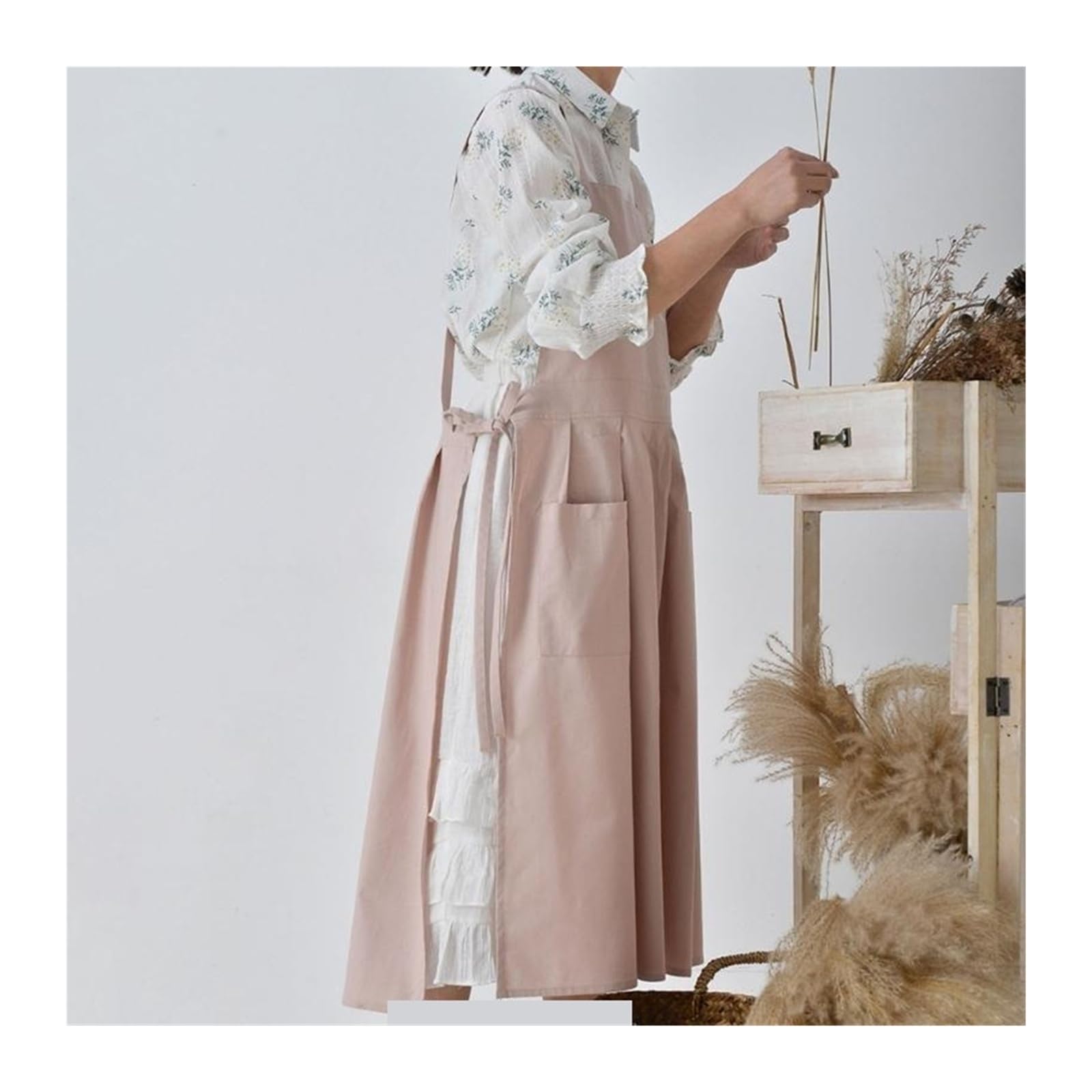 Delantal de lino for mujer, vestido con bolsillos for hornear y cocinar