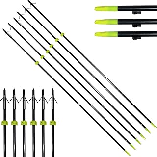 HBG 6Pcs Archery Fiberglass Fishing Arrows 34' Length 8mm Bow Fishing Hunting Arrow Classic Fish Arrows with Points