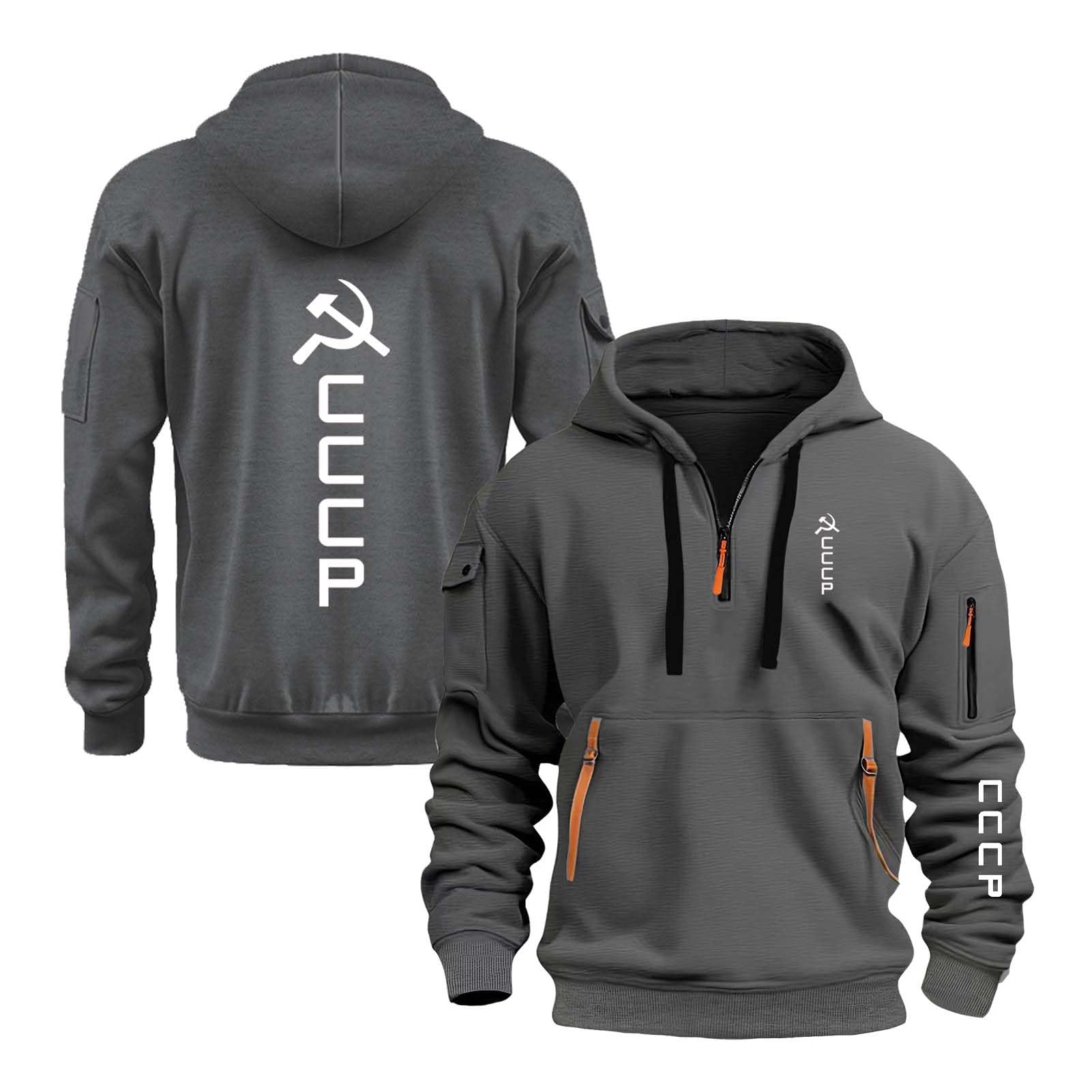 JANZBZSU Men Baggy Hoodie Tops Hoody for C.C.C.P Graphic Sportswear Half Zip Coat Hooded Jacket Long Sleeve Sweatshirts Spring Autumn Outwear-SHSe||3x_l