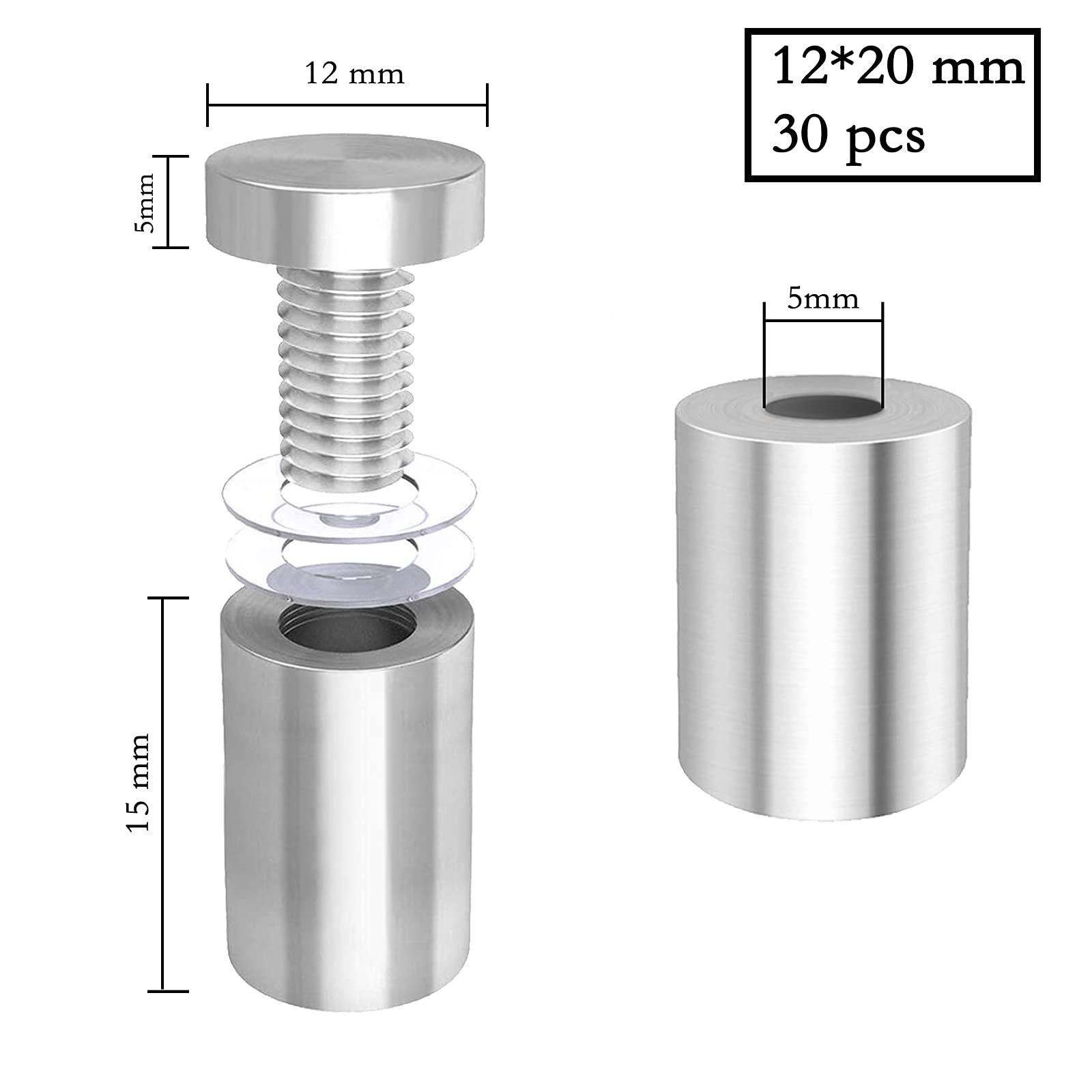 SUpoetry 30 Pieces Spacers Stainless Steel, Advertising Screw, Stainless Steel Advertising Screw Glass - Image 2