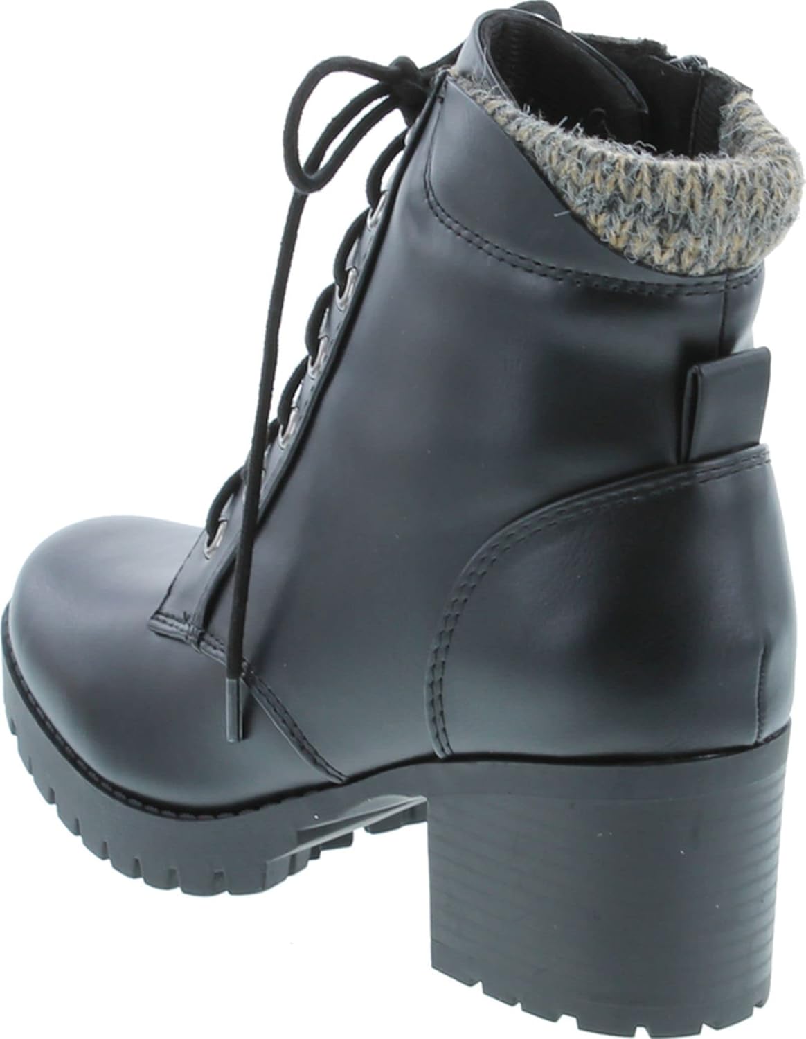 Soda Single Lug Sole Chunky Heel Combat Ankle Boot Lace up w/Side Zipper - Image 3