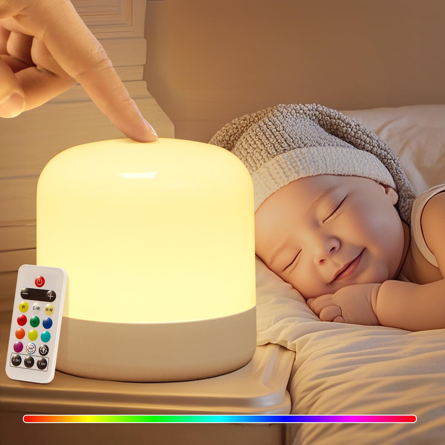 Luz Nocturna Infantil Luz Bebe Nocturna,10 Colore Dimmable Lampara Bebe Noche,2400mAh+Remoto Luz Quitamiedos Infantil Lamparas sin Cables,Temporizador Lampara Mesita Noche sin Cable Lampara Bebe Noche