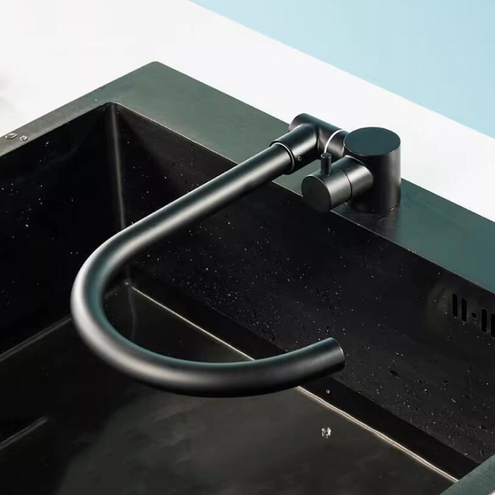 Wasserhahn Küche Vorfenster Klappbar Edelstahl Schwenkbar Wasser Kalt und Heiß-Schwarz