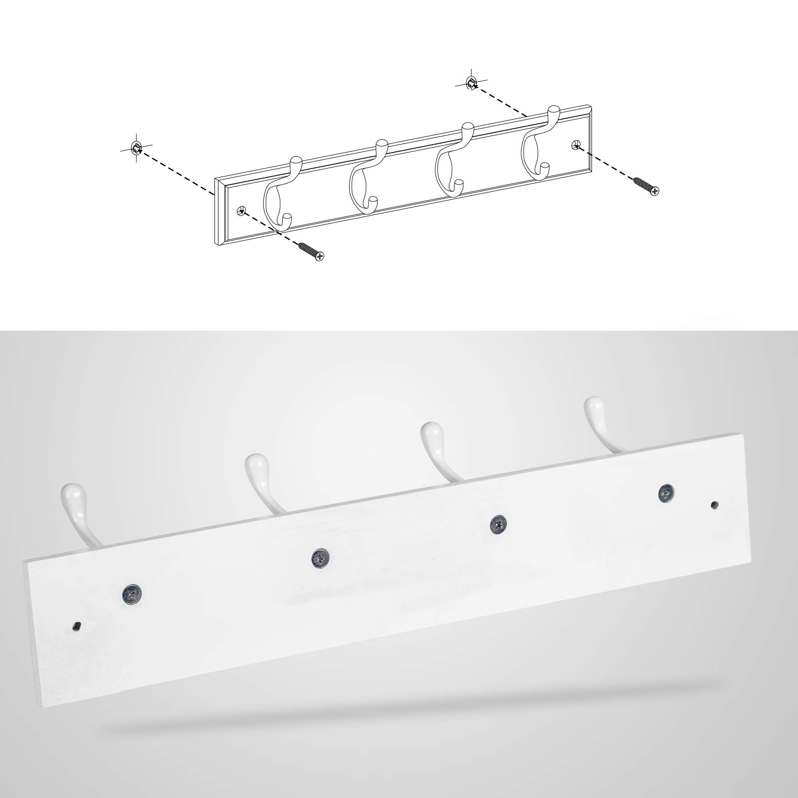 SONGMICS Wieszak ścienny, wieszak ścienny, garderoba z 4 podwójnymi metalowymi haczykami, meble wejściowe, do torby, płaszczy, korytarza, salonu, sypialni, biały LHR23WT