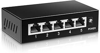 5 Port Gigabit Ethernet Switch, 5 Port Unmanaged Network Switch Splitter for Desktop or Wall-Mounted, Metal Case, Fanless, Compact Size, Plug and Play