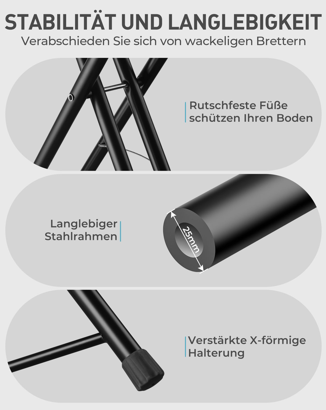 LyriFine Bügelbrett mit Bügeleisenablage, 2-in-1 Bügeltisch für Dampfbügeln & klassisches Bügeln, hitzebeständige Auflage, klappbar mit Haken, Stabiler Stahl, Bügelbrett für Dampfbügelstation, grau
