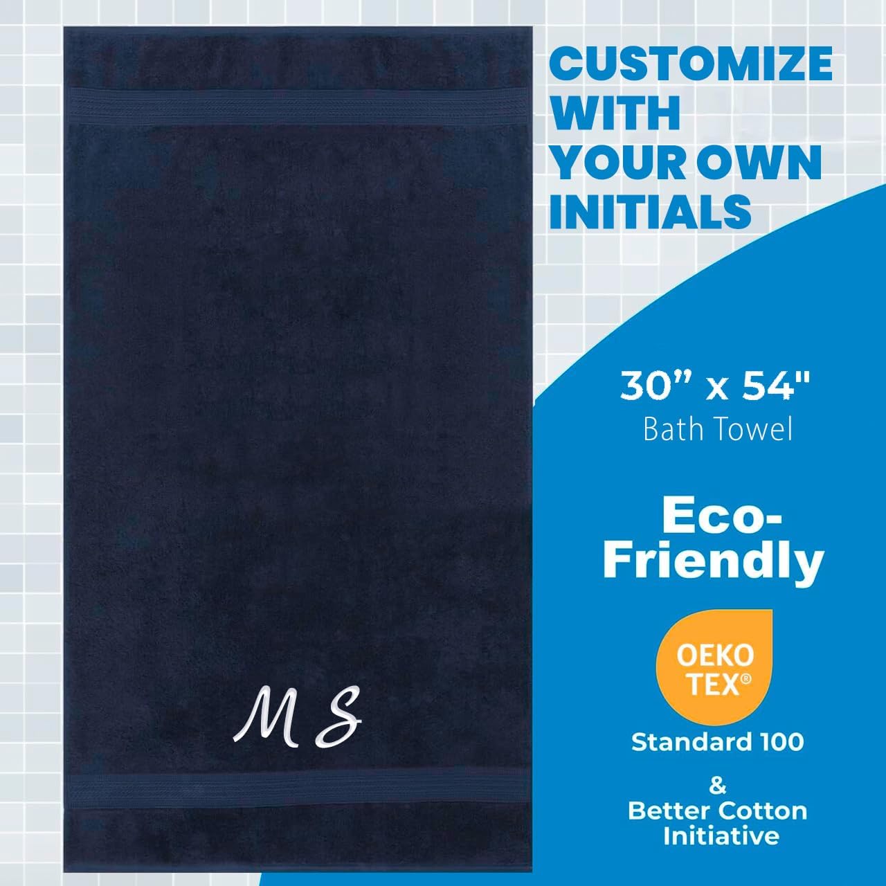 Kaufman - 2 Piece 100% Cotton Bath Towel Set Custom Embroidered | 54 x 30 in | 2 Luxury Bath Towels | Highly Absorbent & Quick Dry Towel | Thick & Soft Premium Bath Towels for Bathroom