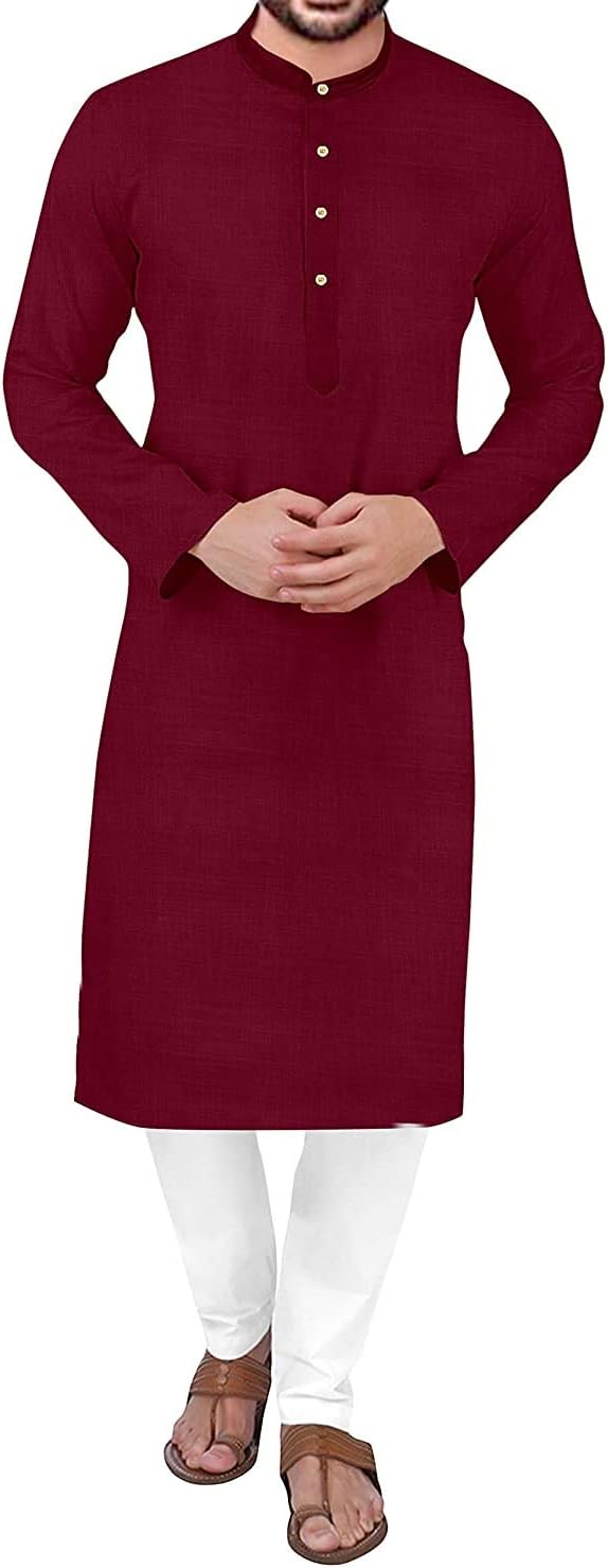 KSH TRENDZ Men's Cotton Kurta Pyjama Set (PLN SET_Maroon_XL)