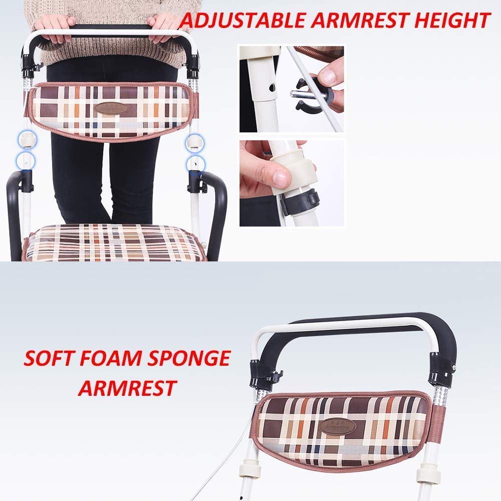 Andador con Ruedas Plegable Ligero de aleación de Aluminio de 4 Ruedas con Asiento y Freno extraíbles, Altura Ajustable