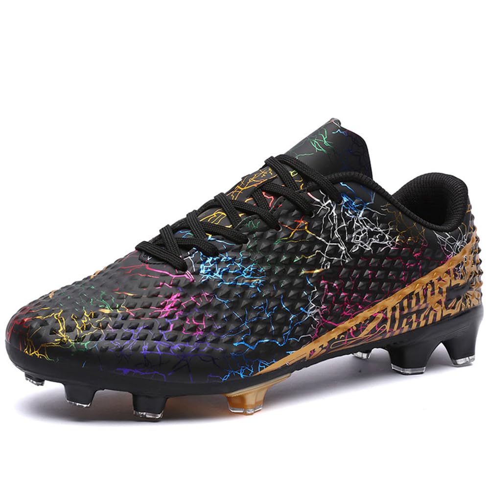 WILTENA Womens Comfy Soccer Cleats Mens Low Top Firm Ground Football Shoes Girls Boys Fashion Outdoor Football Sneakers Black Size 7w/6m