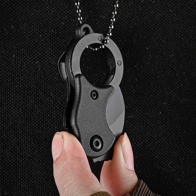 Image of CAPMORA Mini Folding Utility Tool Keychain, Metal, with Carabiner Clip, Compact Everyday Carry for Package Opening and Use (BLACK Chain)