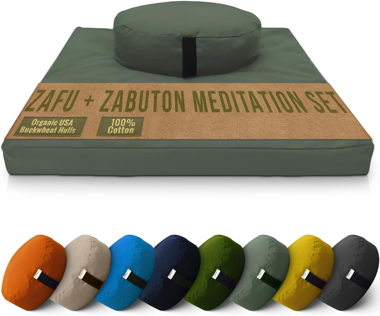 - Bean Products Meditation Cushion Mat Set - Zafu Floor Pillow Organic Buckwheat Pillow + Cotton Filled Zabuton Prayer Pad - Meditation Pillow Yoga Knee Pad - Made in USA - 14" Round or 18" Oval