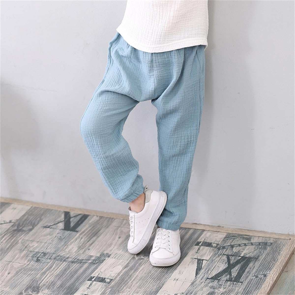 Lot de 3 Pantalon Bloomers Été pour Bébé Garçon Fille Pantalons Sarouel en Coton Lin Pantalon Bouffant à Couleur Unie Pantalons Long Décontracté Jogging pour Enfant Garçon Fille 6 Mois-7 Ans
