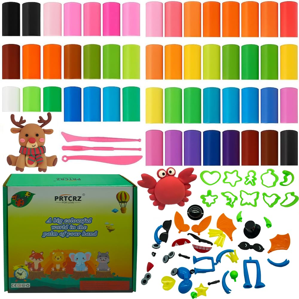 50 Colori Plastilina per Bambini – Box con 3 Strumenti, 9 Formine, 46 Accessori, Manuale – Argilla da Modellare, Pasta Modellabile Autoindurente, Air Dry Clay, Fommy – Regalo Creativo 3-12 Anni