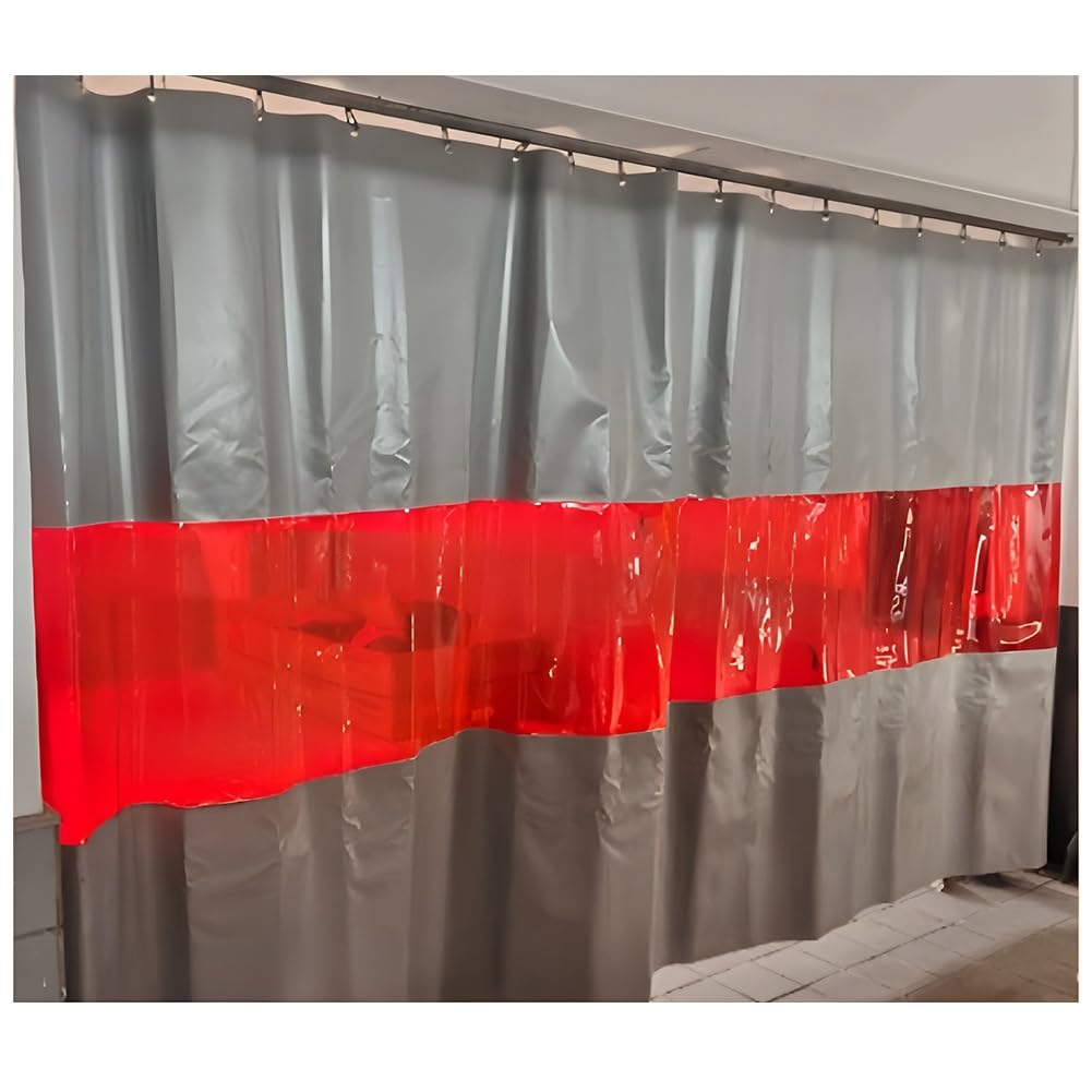 GJMSSMY Industrial Welding Curtain, Welding Curtain Divider Screens with Red Viewing Window, Heavy Duty Fireproof Welding Shield Mat, Flame Retardant Silicone-Coated Fiberglass(Gray-0.5mm,1.5x2m/4.9