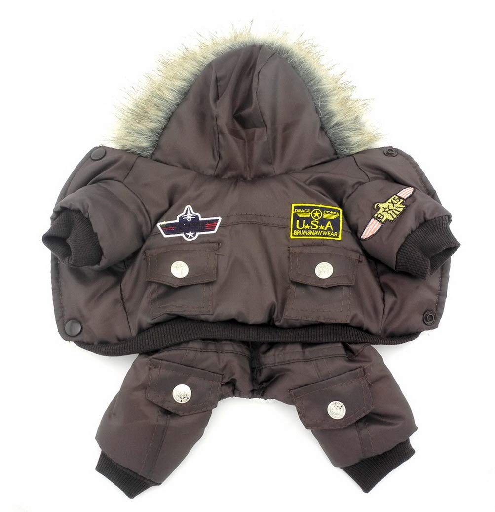 Zunea Overall Schneeanzug mit Kapuze für Kleine Hunde Wasserdichter Wintermäntel Fleece Warm Kapuzenpullis Haustier Welpen Kleidung Chihuahua Yorkie Katzen Hundebekleidung Braun M