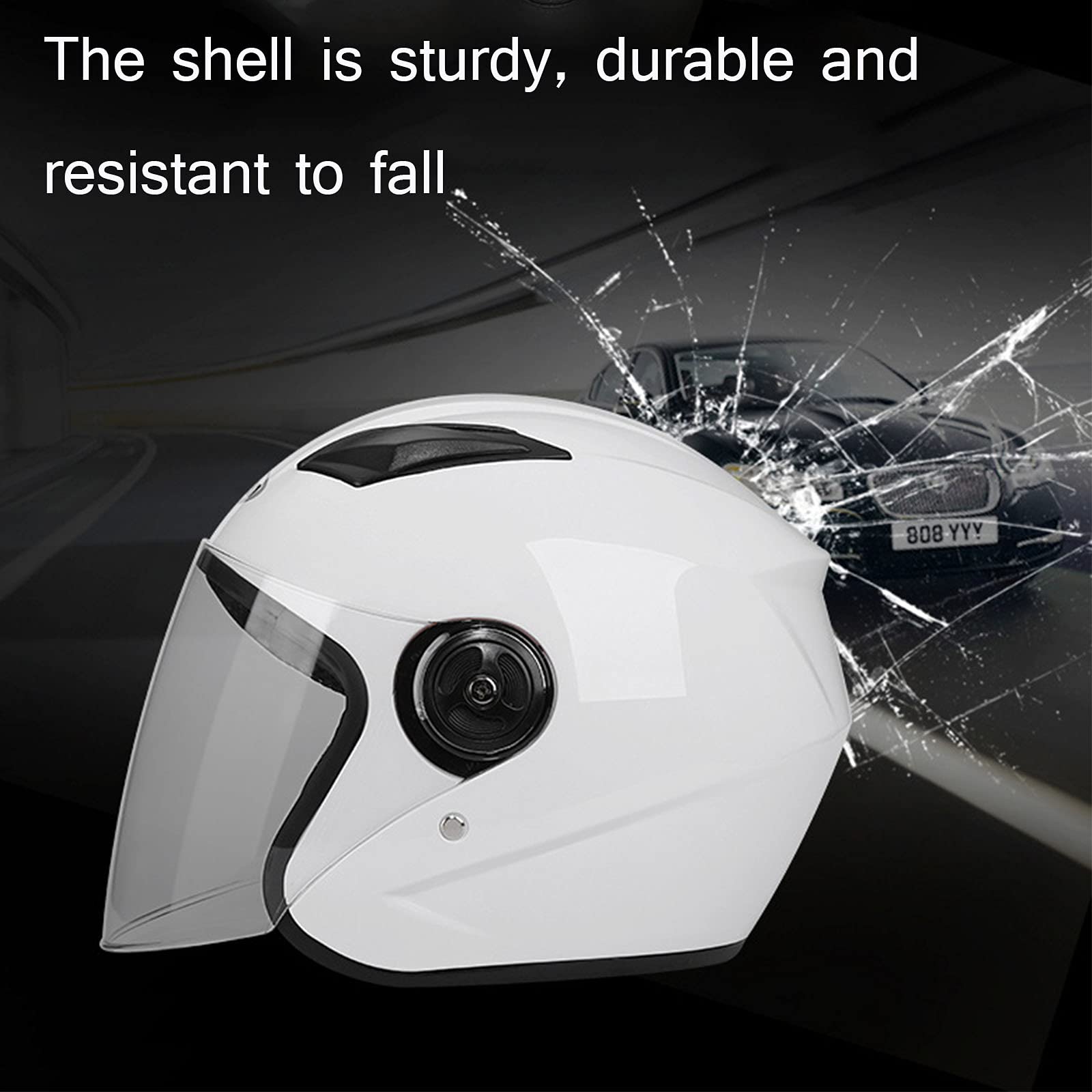 Casco Jet Moto Doppia Visiera Scooter Motorino Casco Protettivo Leggero Uomo e Donna per Motocicletta, Scooter, Moto Cross, Motorino - Omologato ECE,Bianca
