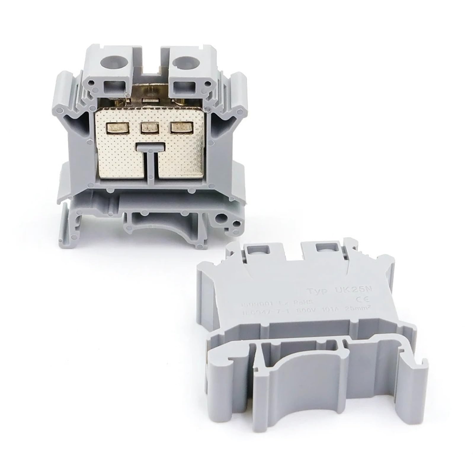 10Pcs DIN Rail Terminal Block UK25N Screw Connection, High Current Copper Alloy Electrical Connectors for Industrial