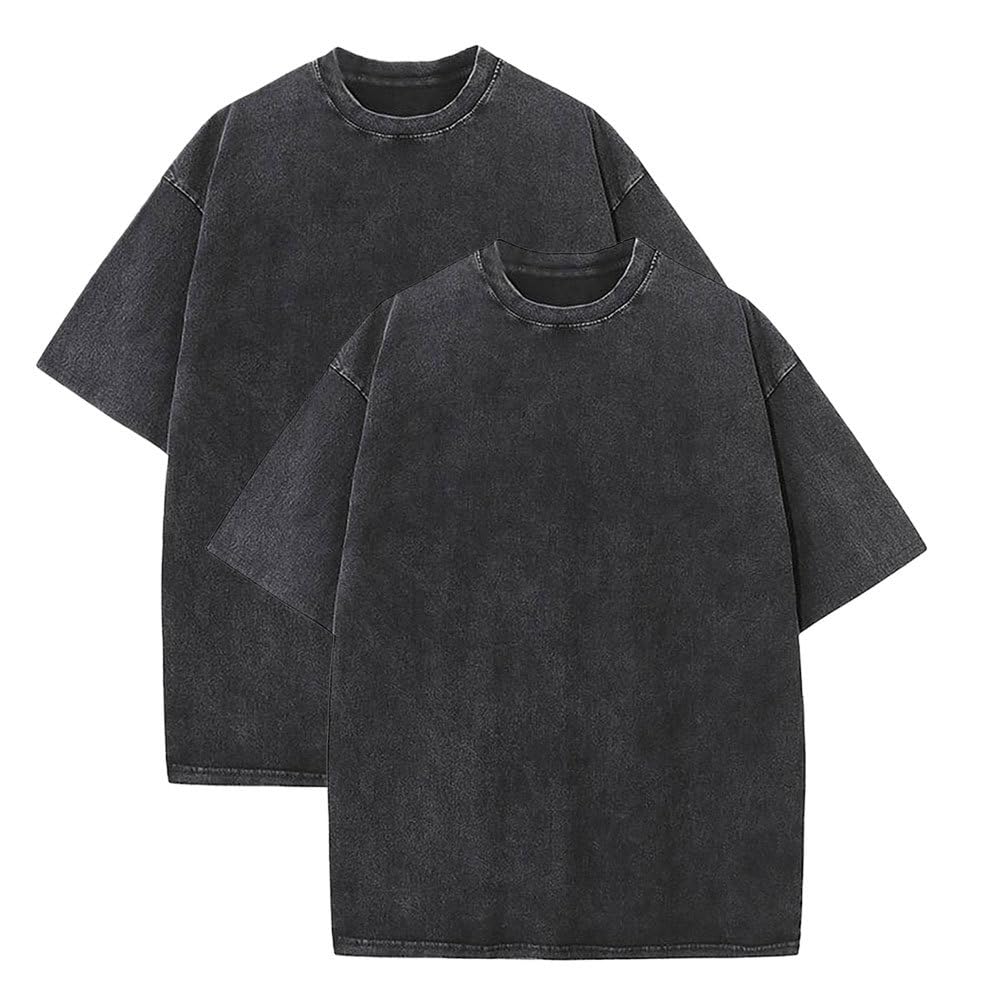 Botong Pump Covers T-Shirts Workout T Shirts for Men Oversized Gym Loose Fit Tshirt Vintage Heavyweight Tee 2pcs Black 5XL