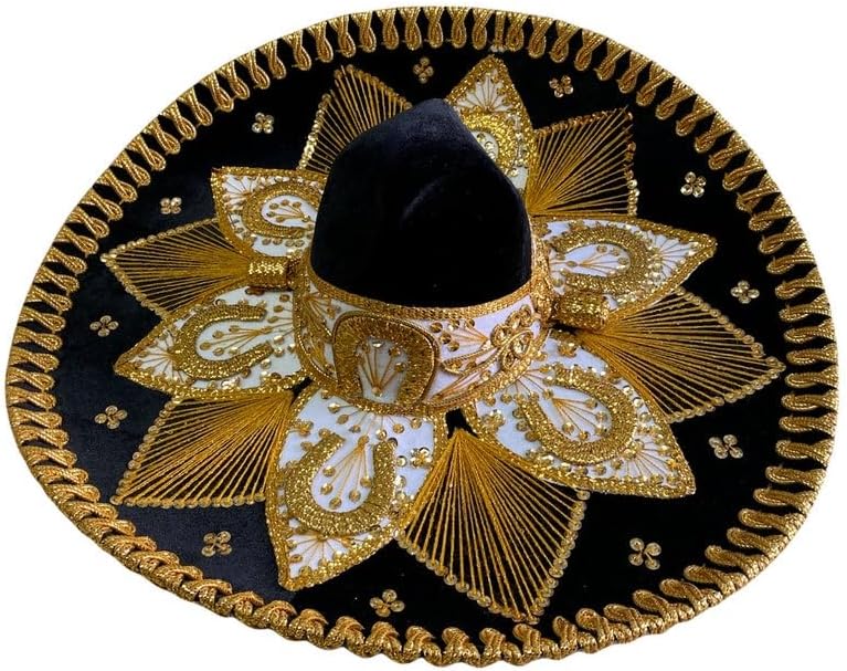 GRAL Sombrero Charro, Mariachi Hat Terciopelo Unisex Adult fancy (Black-gold) - Image 3
