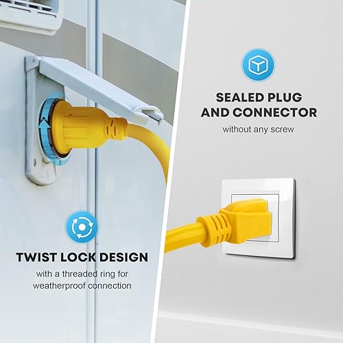 Miniatura 10 de Kohree Adaptador RV de 30 amperios a 110 V con protección contra sobretensiones, 8000 julios 15 amperios a 30 amperios adaptador RV con bloqueo