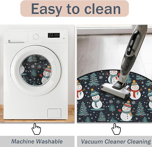Miniatura 5 de Alfombra redonda de muñecos de nieve de Navidad con bastones de caramelo de 3 pies, lavable a máquina, alfombras circulares para comedor,