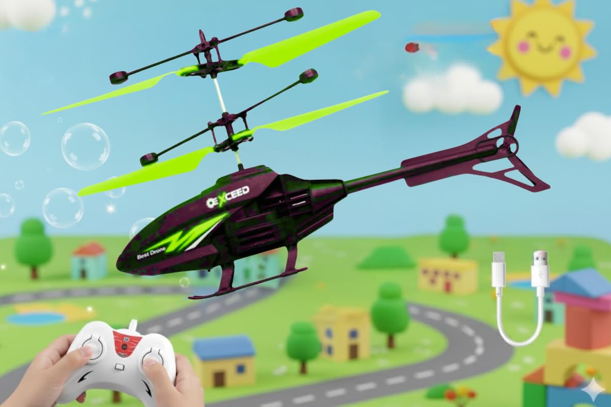 VRION®RC Helicopter with Hand Gravity Sensor for Kids 4+, Flying Remote Control Helicopter Toy, Chargeable with 3D LED Light & Smart Safety Sensor, Indoor Outdoor Play, Gift for Boys & Girls (Green) 2