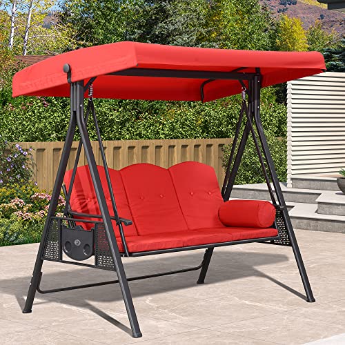 Image of PURPLE LEAF 3-Seat Outdoor Patio Porch Swing with Adjustable Tilt Canopy, Cushions and Pillow Included, Terra