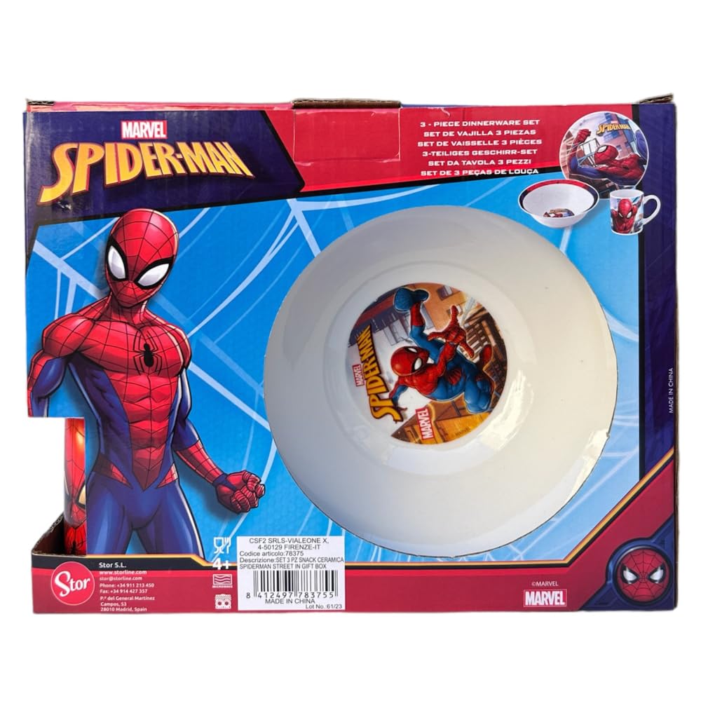 set 3 pezzi in ceramica spiderman marvel tazza ciotola piatto stoviglie per bambini in confezione