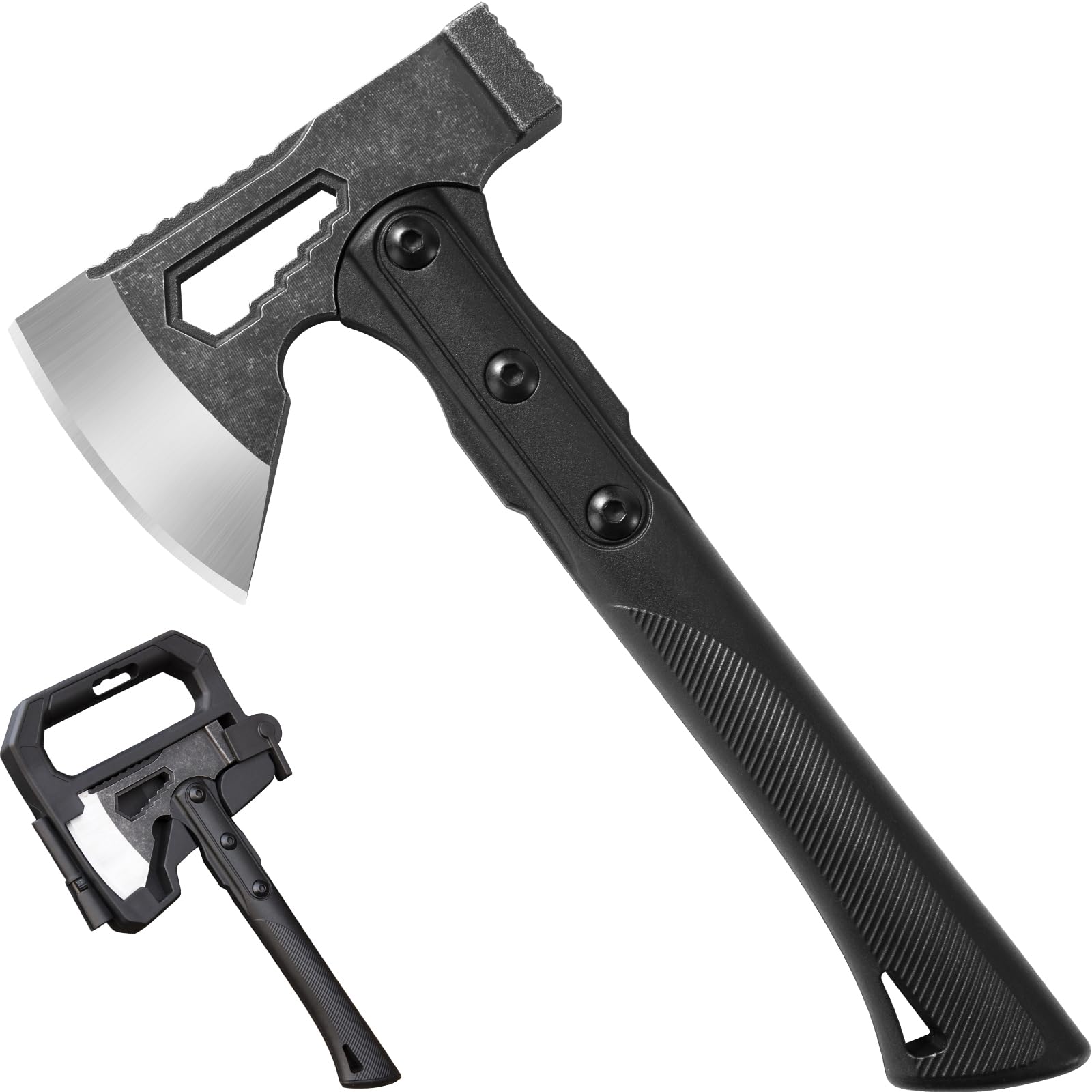 TESCOACHMultitool Camping Gear 3 in 1 Lightweight Hatchet, with Storage and Carrying Case, Carbon Steel/Fibreglass Handle（W: 0.57kg）